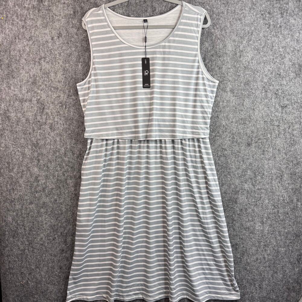OUGES Women XXL Gray White Striped Sleeveless Cas… - image 2